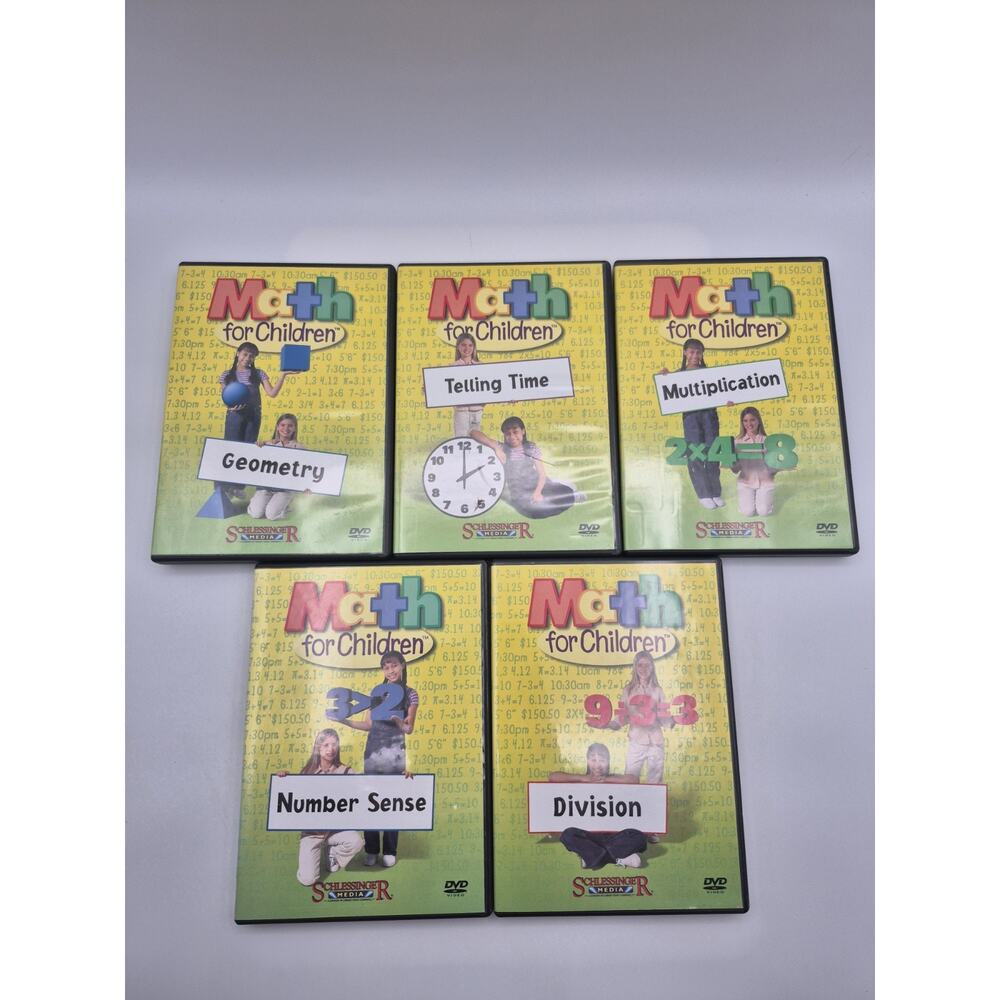 Lot of 5 Schlessinger Math for Children DVD Multiplication Telling Time Geometry